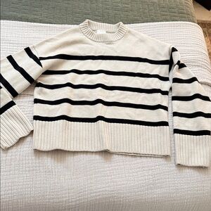 H&M Cream and Black Striped Crewneck Sweater